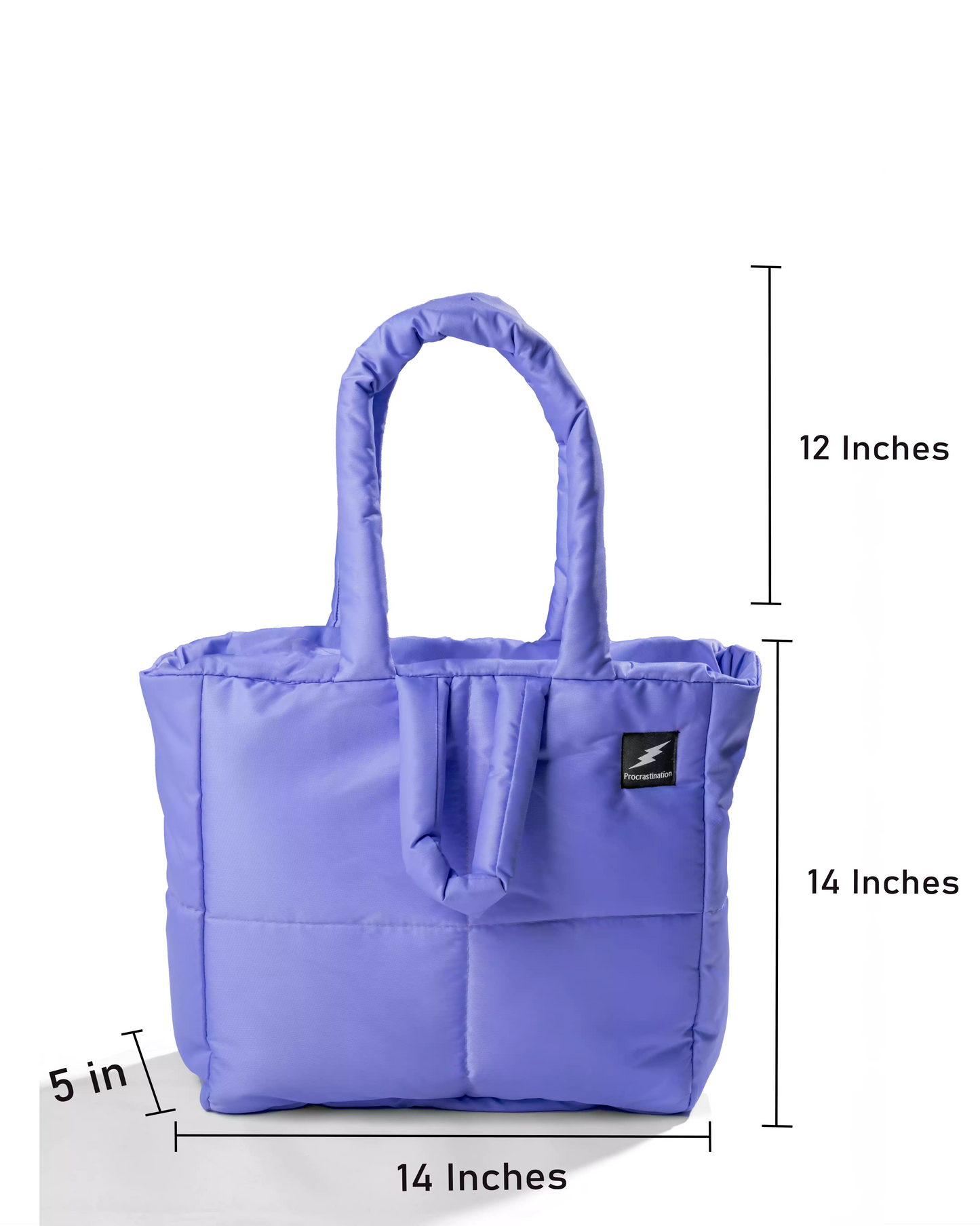 purple quilted puffer tote bag measurement