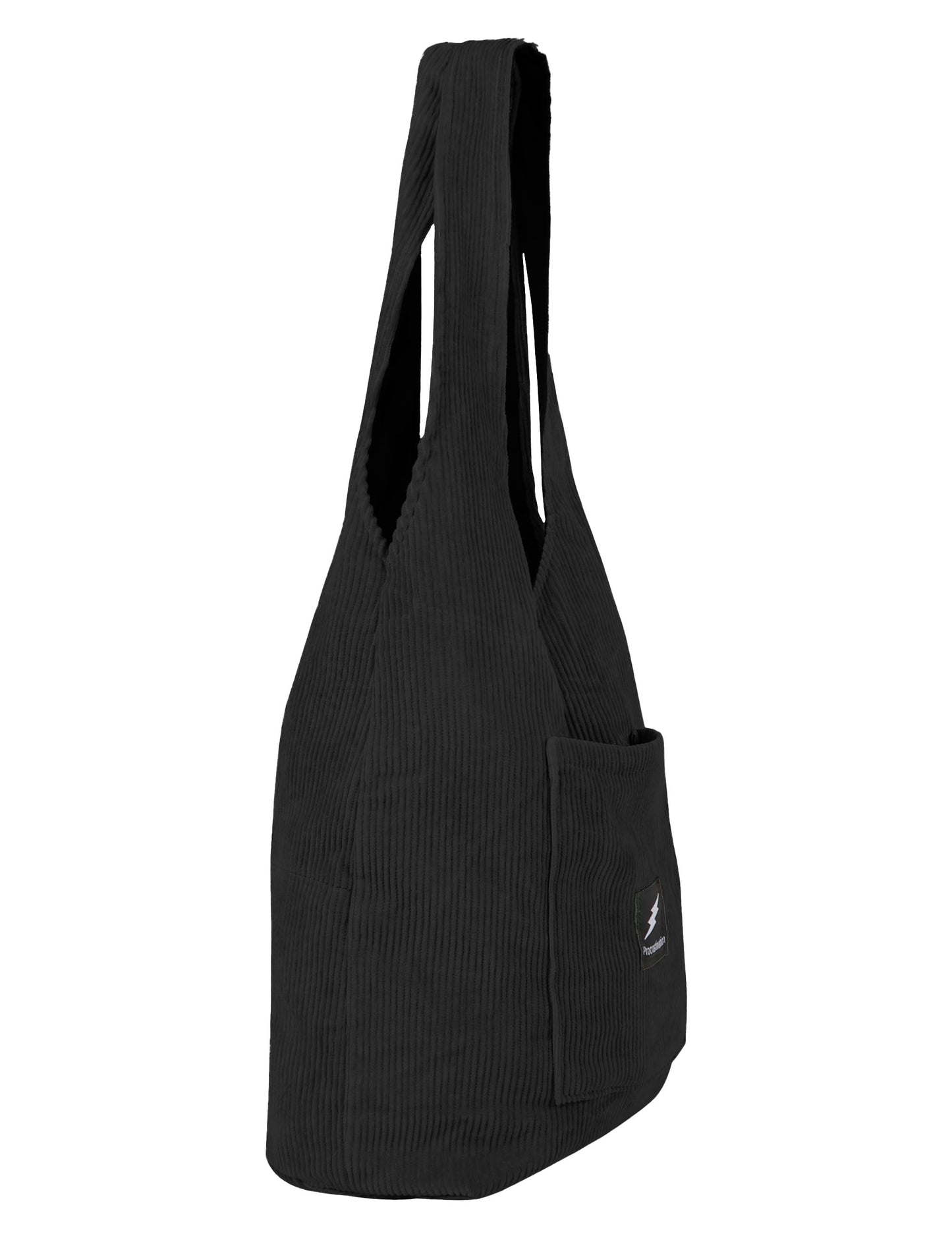 black corduroy hobo bag side
