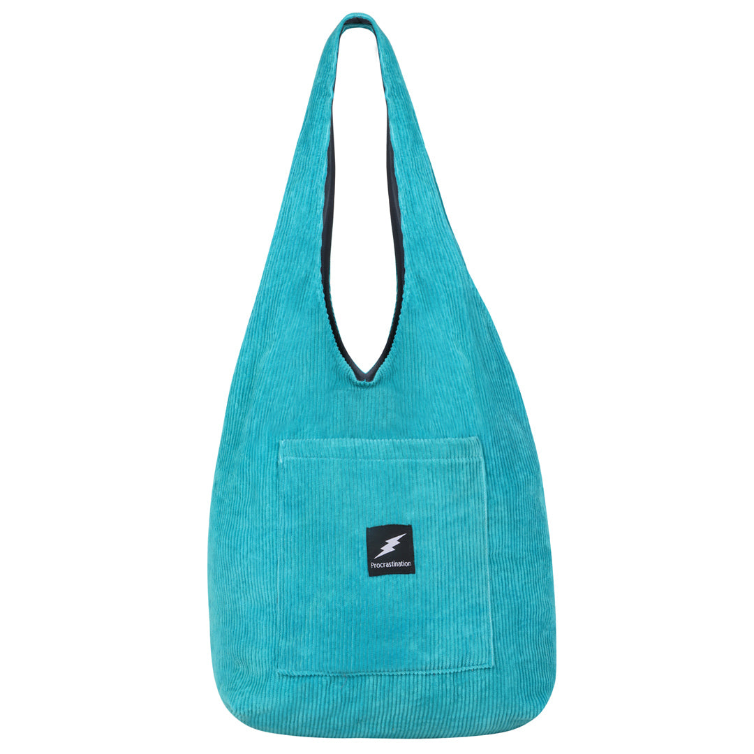 Turquoise Blue corduroy hobo bag Procrastination