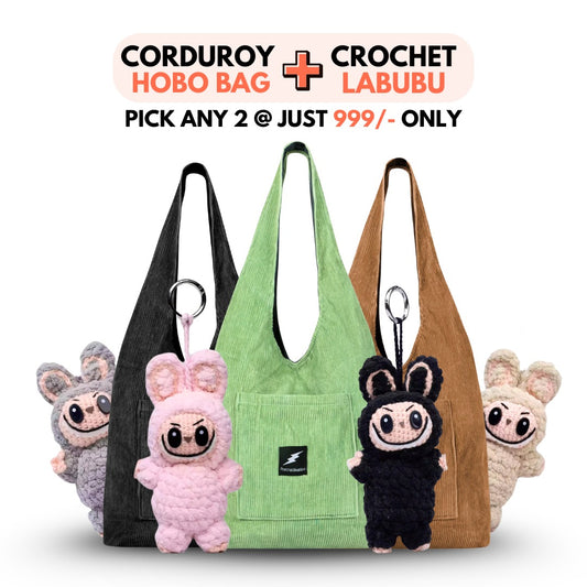 corduroy hobo + crochet labubu