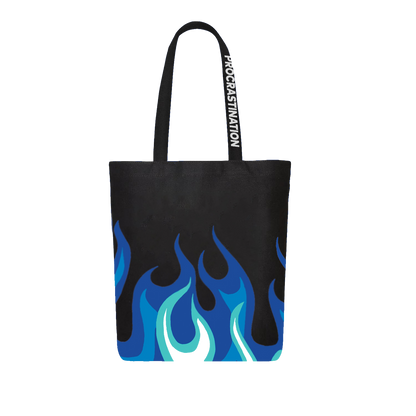 black blue flame tote bag