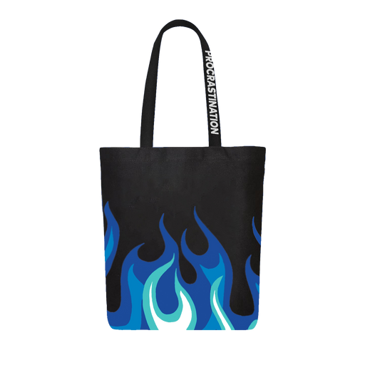 black blue flame tote bag