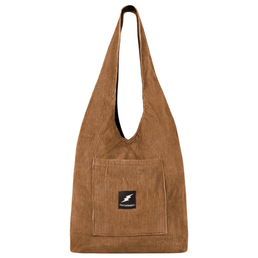 brown corduroy hobo bag front