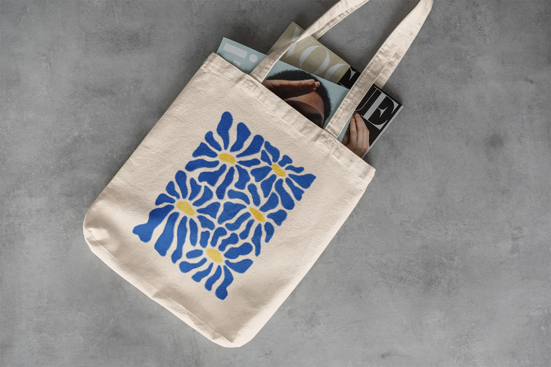 Floral Blue Tote Bag