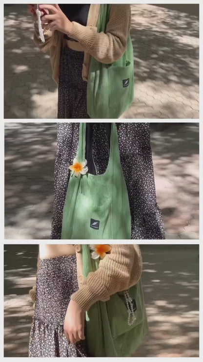 corduroy hobo + crochet labubu