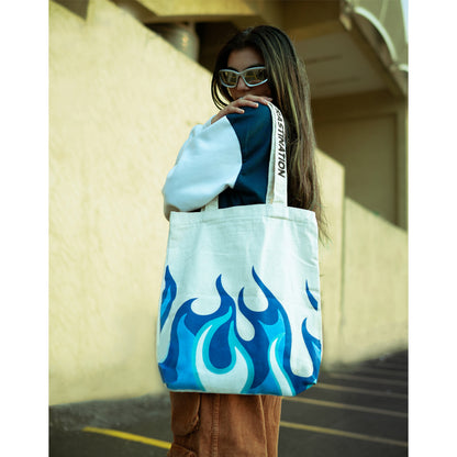 White Blue Flame Tote Bag